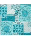 Tissu, Viscose Imprimée Patchwork Bohème, Bleu Pétrole, Laize 140 cm, 100% Viscose 105g/m²