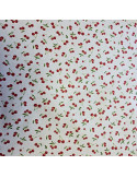Tissu, Coton Enduit Motif Cerises, Rouge et Blanc, Laize 160 cm, 100% Coton Enduit 180g/m²
