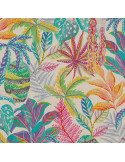 Tissu, Demi-natté Aspect Lin Motifs Feuilles, Multicolore, Laize 140 cm, 80% Coton 20% Polyester