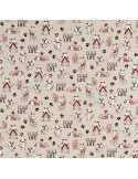Tissu, Demi-Natté Motif Chiens, Écru Naturel, Laize 140 cm, Coton Polyester 205g/m²