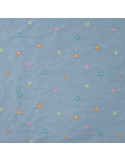 Tissu, Chambray de Coton Brodé Fleurs, Bleu Chiné, Laize 135 cm, 100% Coton 130g/m²