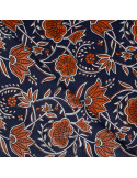 Tissu, Voile de Coton Fleuri, Cognac sur Marine, Laize 140 cm, 100% Coton 75g/m²