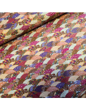 Tissu, Cretonne de Coton Japonisante, Vagues Multicolores Dorées, Laize 140 cm, 100% Coton
