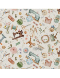 Coton Imprimé Numérique, Fanfreluche, Beige / Rose