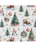 Coton Imprimé Numérique, Bearnoël, Blanc / Vert