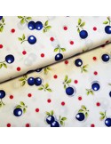 Tissu, Voile de Coton Motif Prunes, Multicolore, Laize 140 cm, 55% Coton 45% Polyester