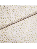 Tissu, Popeline de Coton Étoiles Dorées, Blanc, Laize 150 cm, 100% Coton