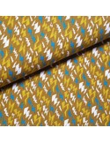 Tissu, Jersey de Coton Imprimé Éclairs, Moutarde Thunderstruck, Laize 145 cm, Coton Stretch Oeko-Tex
