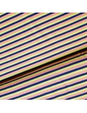 Tissu, Jersey de Coton Rayé, Bleu Marine, Rose, Jaune & Liseré Doré, Laize 150 cm, Coton Stretch Oeko-Tex