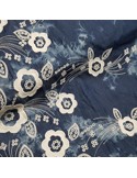 Tissu, Chambray Brodé Fleuri, Bleu Ciel, Laize 140 cm, 100% Coton 189g/ml