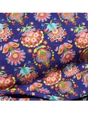Tissu, Softshell Molletonné Fleuri, Bleu Marine & Violet, Laize 147 cm, 96% Polyester 4% Spandex Déperlant