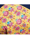 Tissu, Softshell Fleuri, Bleu Marine & Jaune Moutarde, Laize 147 cm, Déperlant Molletonné Oeko-Tex