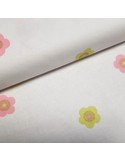 Tissu, Popeline de Coton Fleurs et Papillons, Multicolore sur Blanc, Laize 180 cm, 100% Coton 115g/m²