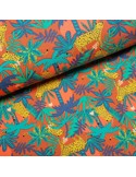 Tissu, Sweat Imprimé Tigre, Terracotta, Laize 150 cm, Coton Bio Stretch
