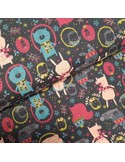 Tissu, French Terry Imprimé Lapins, Gris Foncé Cute Animals, Laize 150 cm, Coton Polyester Stretch Oeko-Tex