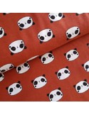 Tissu, Coton Gratté Imprimé Pandas, Terracota, Laize 145 cm, 100% Coton