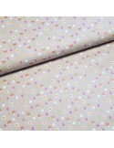 Tissu, Popeline de Coton Champignons et Fleurs, Gris, Laize 150 cm, 100% Coton 195g/m²