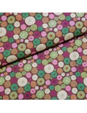Tissu, Popeline de Coton Coquillages, Fond Marron, Laize 150 cm, 100% Coton