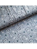 Tissu, Jersey de Coton Imprimé, Pissenlits Bleu Jeans, Laize 150 cm, Coton Stretch Oeko-Tex