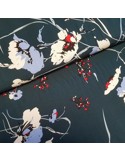 Tissu, Viscose Fleuri, Bleu Canard Foncé, Laize 145 cm, 100% Viscose 174g/m²