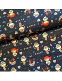 Tissu, Jersey de Coton Imprimé Pirates, Bleu Marine Sea Pirates, Laize 150 cm, Coton Stretch Oeko-Tex