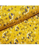 Tissu, Sweat Ours Chasseur, Jaune Moutarde, Laize 150 cm, Coton Bio Oeko-Tex