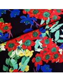 Tissu, Viscose Fleuri, Noir, Laize 150 cm, 100% Viscose