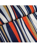 Tissu, Viscose Rayures, Bleu Orange Blanc, Laize 150 cm, 100% Viscose