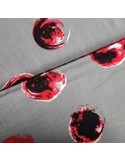 Tissu, Viscose Imprimée Bulles, Gris et Rouge, Laize 150 cm, 100% Viscose