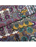 Tissu, Viscose Imprimée Mandalas, Vert et Violet, Laize 150 cm, 100% Viscose 120g/m²