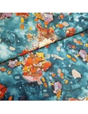 Tissu, Microfibre Stretch Imprimé Peinture, Bleu Pétrole, Laize 150 cm, 100% Polyester