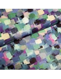 Tissu, Crêpe Imprimé Pixels, Bleu Multicolore, Laize 150 cm, 100% Polyester