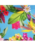 Tissu, Toile de Plein Air Fleurie, Bleu Turquoise, Laize 140 cm, 85% Coton 10% Polyester 5% Métal 235g/m²