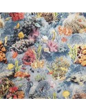 Tissu, Jacquard Gobelin Fonds Marins, Bleu Océan, Laize 140 cm, 58% Coton 32% Polyester 10% Acrylique 425g/m²