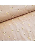 Tissu, Coton Lavé Papillons, Fond Sable, Laize 135 cm, 100% Coton 202.5g/m²