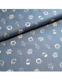 Tissu, Popeline de Coton Animaux, Bleu Jeans, Laize 150 cm, 100% Coton 195g/m²