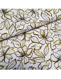 Tissu, Lin-Viscose Fleuri, Fond Beige, Laize 135 cm, 85% Viscose 15% Lin