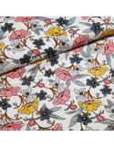Tissu, Viscose Stretch Fleuri, Écru, Laize 140 cm, 97% Viscose 3% Spandex 252g/m²