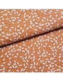 Tissu, Coton Lavé Petites Feuilles, Terracota, Laize 135 cm, 100% Coton 202.5g/m²