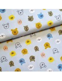 Tissu, Popeline de Coton Oursons, Bleu Ciel, Laize 150 cm, 100% Coton 130g/m²