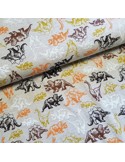 Tissu, Jersey de Coton Imprimé Dinosaures, Kaki Clair Aventures, Laize 145 cm, Coton Stretch Oeko-Tex