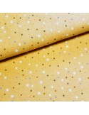 Tissu, Coton Lavé Étoiles, Jaune Moutarde, Laize 135 cm, 100% Coton 200g/m²