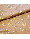 Tissu, Microfibre Stretch Fleurie, Fond Cuivre, Laize 150 cm, 97% Polyester 3% Spandex