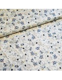 Tissu, Popeline de Coton Fleurie Digitale, Bleu, Jaune et Blanc, Laize 150 cm, 100% Coton 75g/m²
