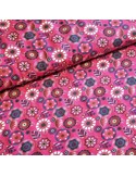 Tissu, Jersey Imprimé Feuilles et Cercles, Rose Fushia, Laize 150 cm, Coton Bio Stretch Oeko-Tex