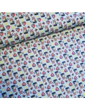 Tissu, Popeline de Coton Ours Pirates, Bleu Ciel, Laize 150 cm, 100% Coton 120g/m²