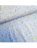 Tissu, Jersey de Coton Imprimé Fleurs, Bleu Ciel Champêtre, Laize 150 cm, Coton Stretch Oeko-Tex