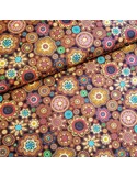 Tissu, Coton Patchwork à Symboles, Marron Multicolore, Laize 112 cm, 100% Coton