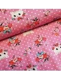 Tissu, Jersey de Coton Imprimé Petits Chats, Rose Poudré, Laize 150 cm, Coton Stretch Oeko-Tex