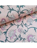 Tissu, Jersey de Coton Imprimé Fleuri Magique, Rose Poudré Solaire, Laize 150 cm, Coton Stretch Oeko-Tex